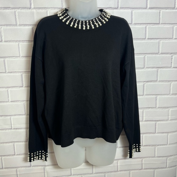 ADRIANNA PAPELL Black Pearl-Embellished Women's Top/size M - Picture 1 of 11